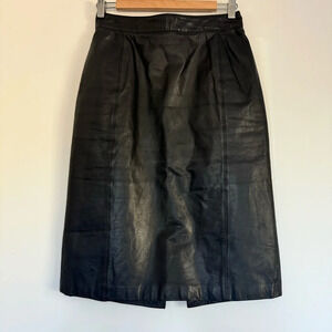 Cayenne Vintage Real Leather Black Pencil Skirt High Waist Office Size 10